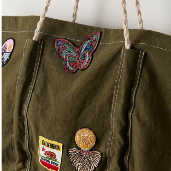 FREE PEOPLE Been There Badge Tote Bag Olive Green New - Picture 4 of 4